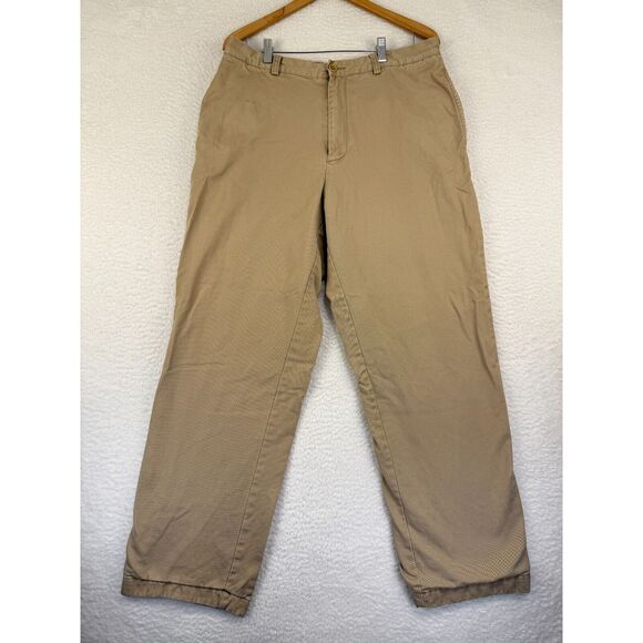 J Crew Flannel Lined Pants Mens 35x32 (Fits 35x30.5) Brown Khaki Flat Front‎ - Picture 1 of 10